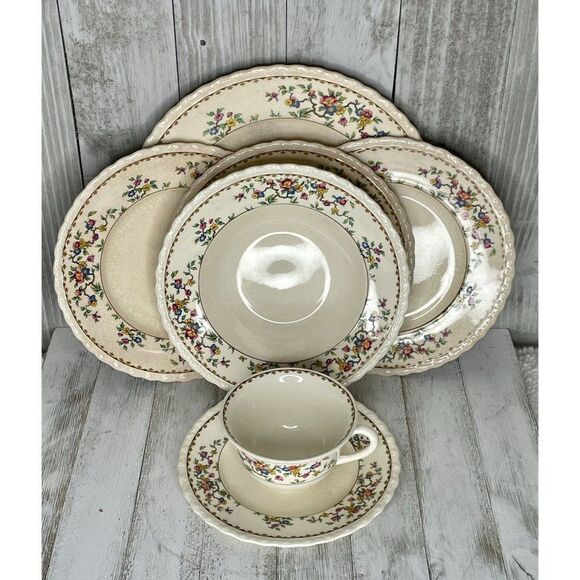 Vintage Myott Staffordshire Rosemere 7 Pieces Plates Bowl Teacup Saucer - Picture 2 of 14